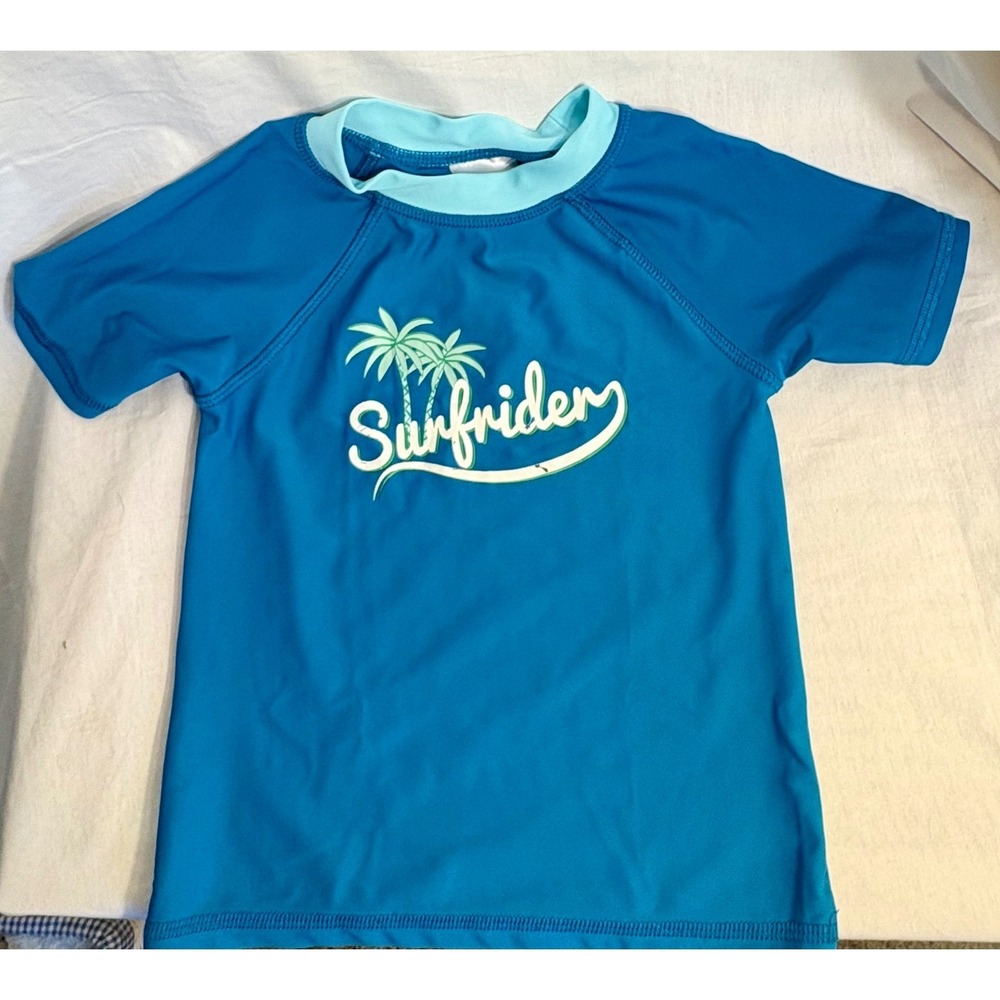 Floatimini Boys Blue Surfrider Rash Guard and Palm Tree Swim Trunks Set 4T - Picture 6 of 9